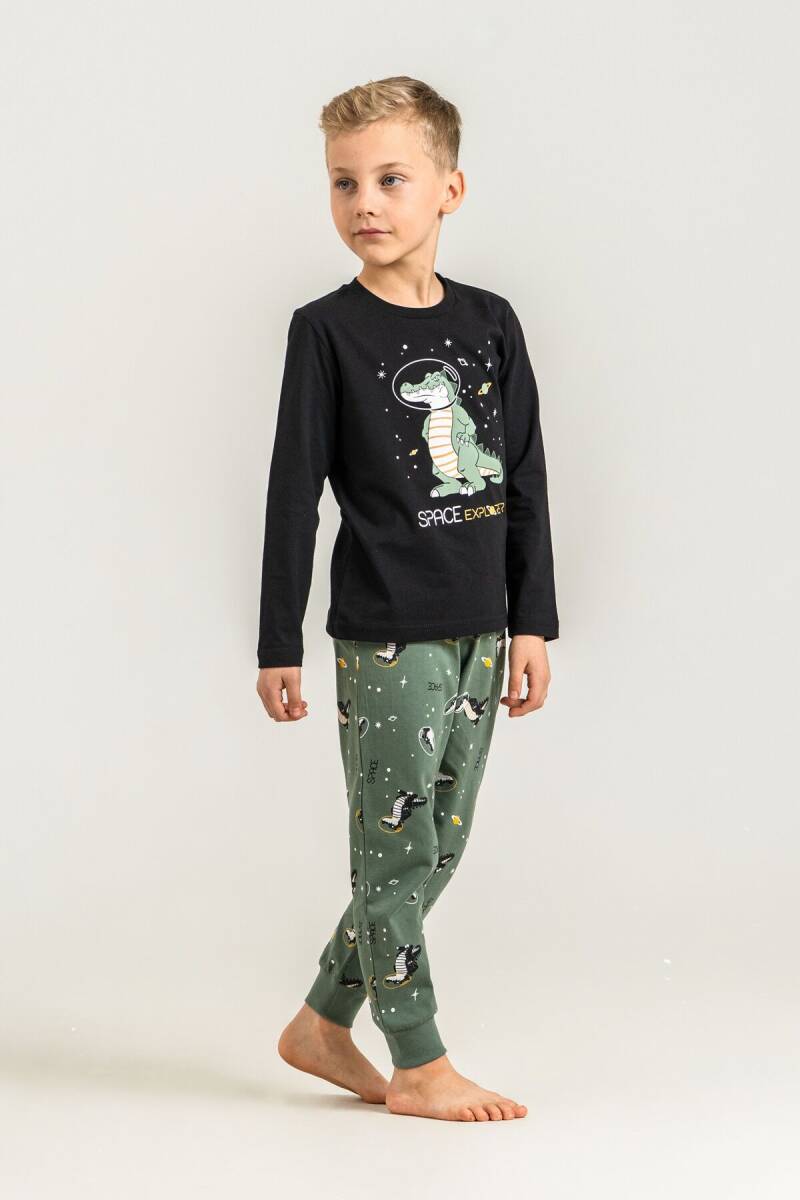 Rolypoly Erkek Çocuk %100 Pamuk Space Explorer Siyah Uzun Kol Pijama Takım RP3862-C-V2 - 2