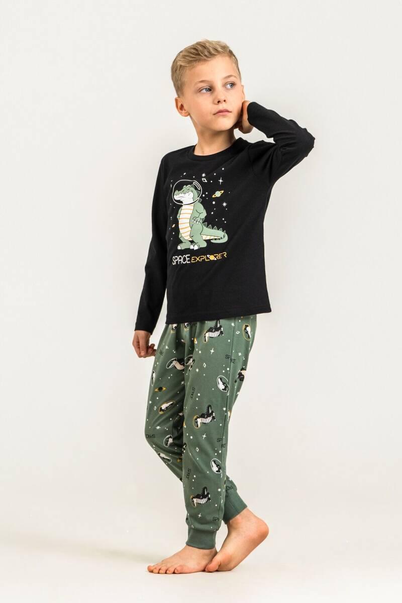Rolypoly Erkek Çocuk %100 Pamuk Space Explorer Siyah Uzun Kol Pijama Takım RP3862-C-V2 - 1