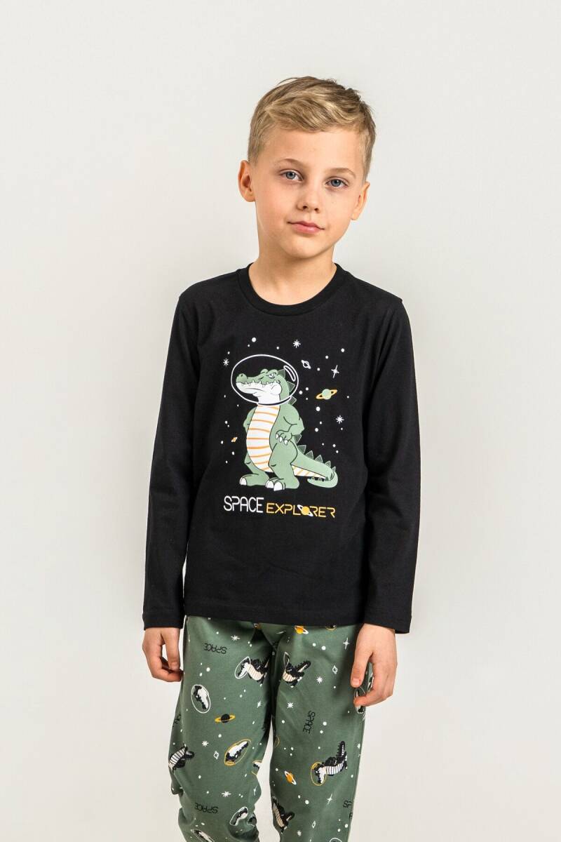 Rolypoly Erkek Çocuk %100 Pamuk Space Explorer Siyah Uzun Kol Pijama Takım RP3862-C-V2 - 8