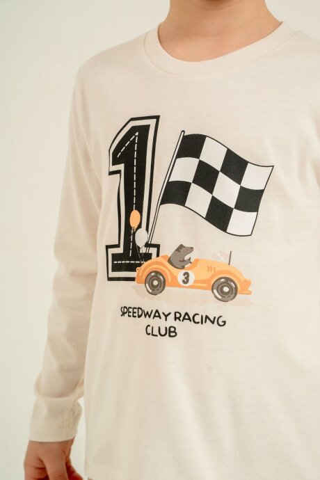 Rolypoly Erkek Çocuk %100 Pamuk Speedway Racing Club Beyazuzun Kol Beyaz Pijama Takım RP3875-C-V1 - 3