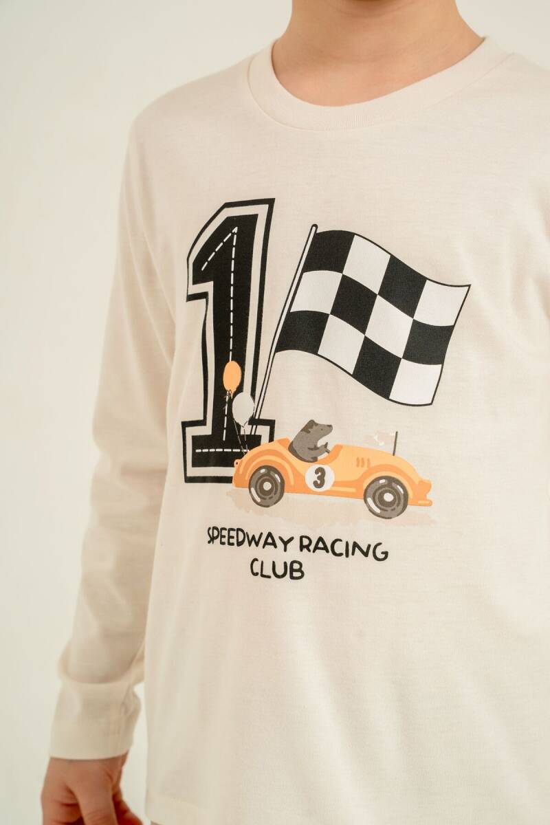 Rolypoly Erkek Çocuk %100 Pamuk Speedway Racing Club Beyazuzun Kol Beyaz Pijama Takım RP3875-C-V1 - 3