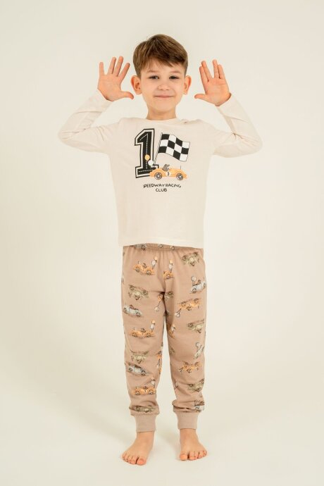 Rolypoly Erkek Çocuk %100 Pamuk Speedway Racing Club Beyazuzun Kol Beyaz Pijama Takım RP3875-C-V1 (1)