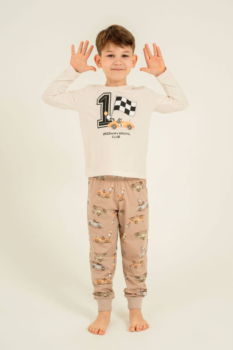 Rolypoly Erkek Çocuk %100 Pamuk Speedway Racing Club Beyazuzun Kol Beyaz Pijama Takım RP3875-C-V1 - 2