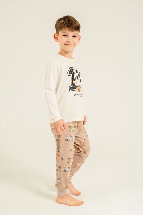 Rolypoly Erkek Çocuk %100 Pamuk Speedway Racing Club Beyazuzun Kol Beyaz Pijama Takım RP3875-C-V1 - 5