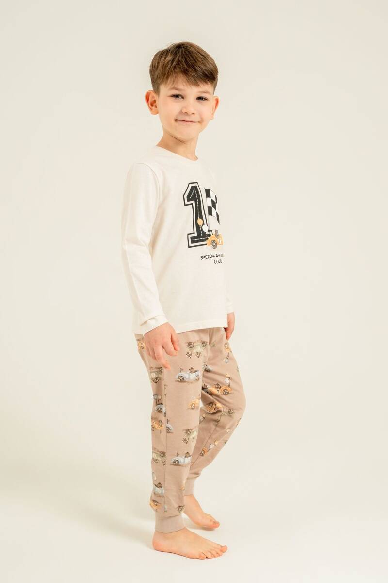 Rolypoly Erkek Çocuk %100 Pamuk Speedway Racing Club Beyazuzun Kol Beyaz Pijama Takım RP3875-C-V1 - 5