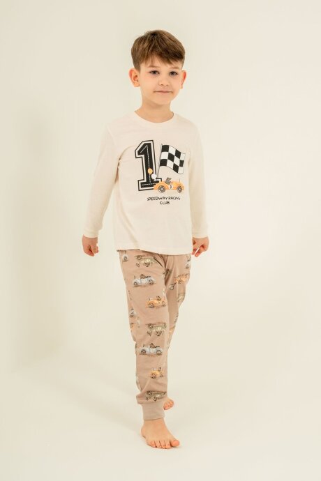 Rolypoly Erkek Çocuk %100 Pamuk Speedway Racing Club Beyazuzun Kol Beyaz Pijama Takım RP3875-C-V1 - 6