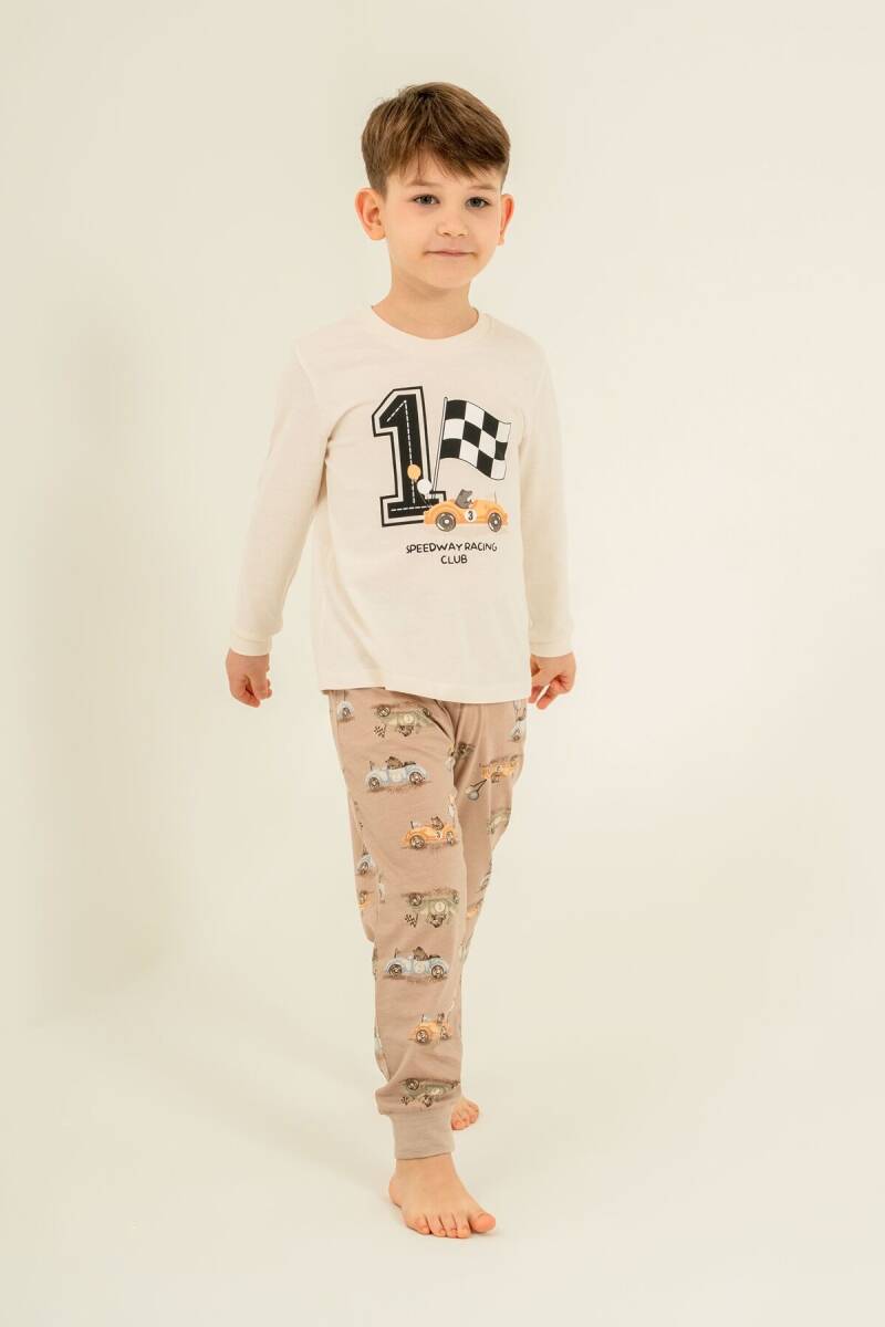 Rolypoly Erkek Çocuk %100 Pamuk Speedway Racing Club Beyazuzun Kol Beyaz Pijama Takım RP3875-C-V1 - 6