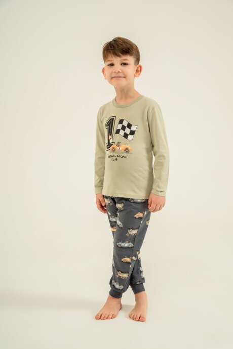 Rolypoly Erkek Çocuk %100 Pamuk Speedway Racing Club Yeşil Uzun Kol Pijama Takım RP3875-C-V2 - 6
