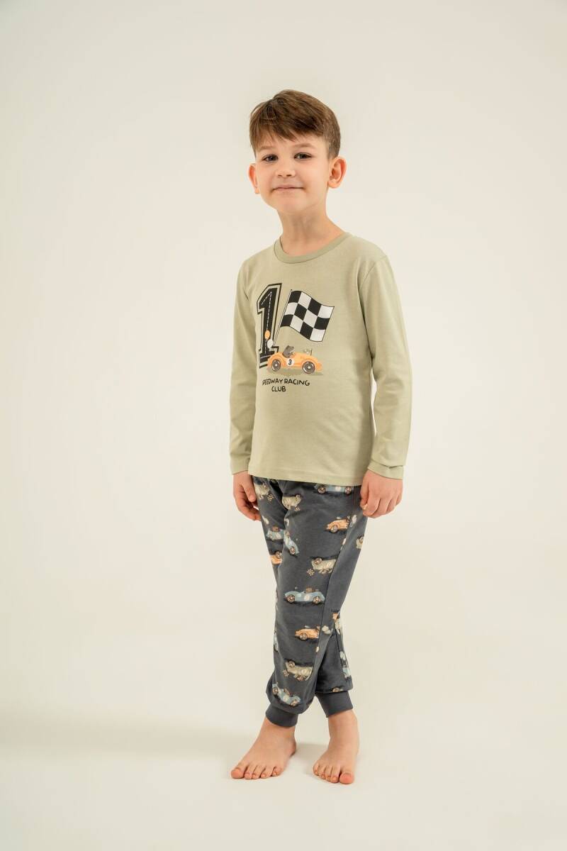 Rolypoly Erkek Çocuk %100 Pamuk Speedway Racing Club Yeşil Uzun Kol Pijama Takım RP3875-C-V2 - 6