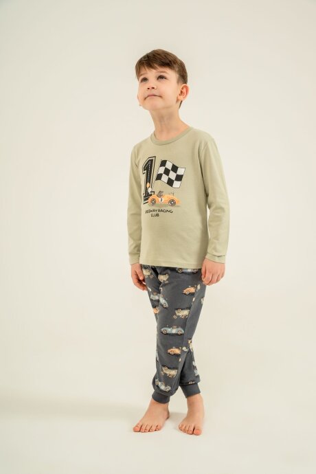 Rolypoly Erkek Çocuk %100 Pamuk Speedway Racing Club Yeşil Uzun Kol Pijama Takım RP3875-C-V2 - 9