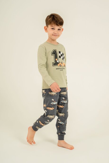 Rolypoly Erkek Çocuk %100 Pamuk Speedway Racing Club Yeşil Uzun Kol Pijama Takım RP3875-C-V2 - 8