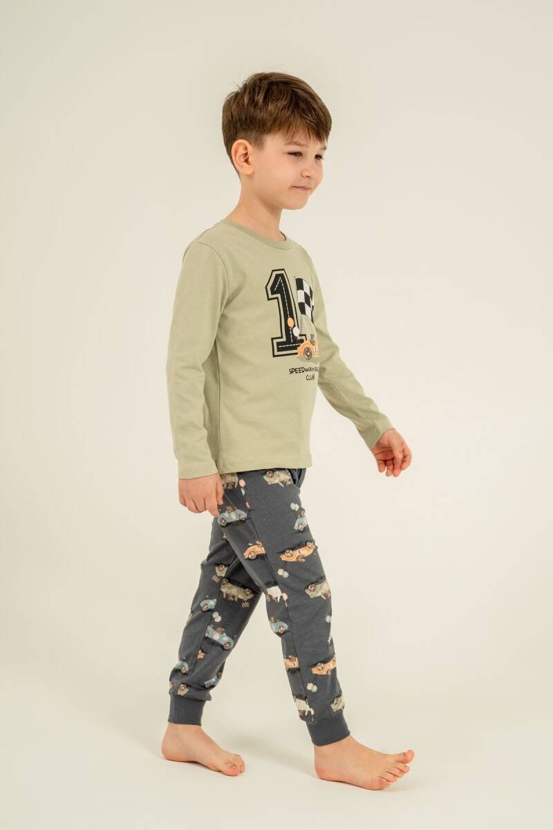 Rolypoly Erkek Çocuk %100 Pamuk Speedway Racing Club Yeşil Uzun Kol Pijama Takım RP3875-C-V2 - 2