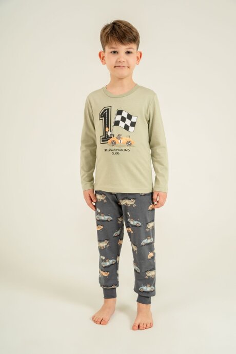 Rolypoly Erkek Çocuk %100 Pamuk Speedway Racing Club Yeşil Uzun Kol Pijama Takım RP3875-C-V2 - 7