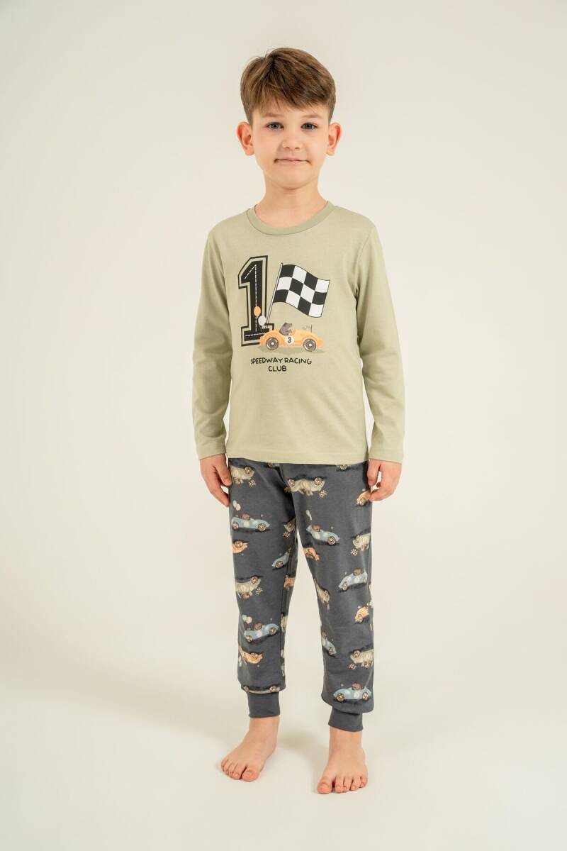 Rolypoly Erkek Çocuk %100 Pamuk Speedway Racing Club Yeşil Uzun Kol Pijama Takım RP3875-C-V2 - 7
