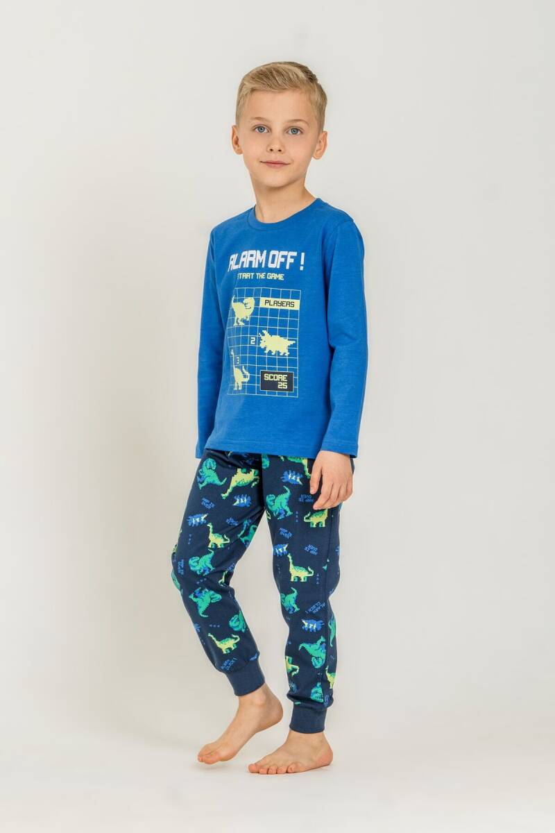 Rolypoly Erkek Çocuk %100 Pamuk Start The Game Mavi Uzun Kol Pijama Takım RP3860-C-V1 - 5