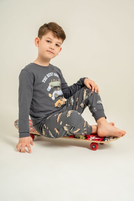 Rolypoly Erkek Çocuk %100 Pamuk The Best One Gri Uzun Kol Pijama Takım RP3874-C-V2 - 6