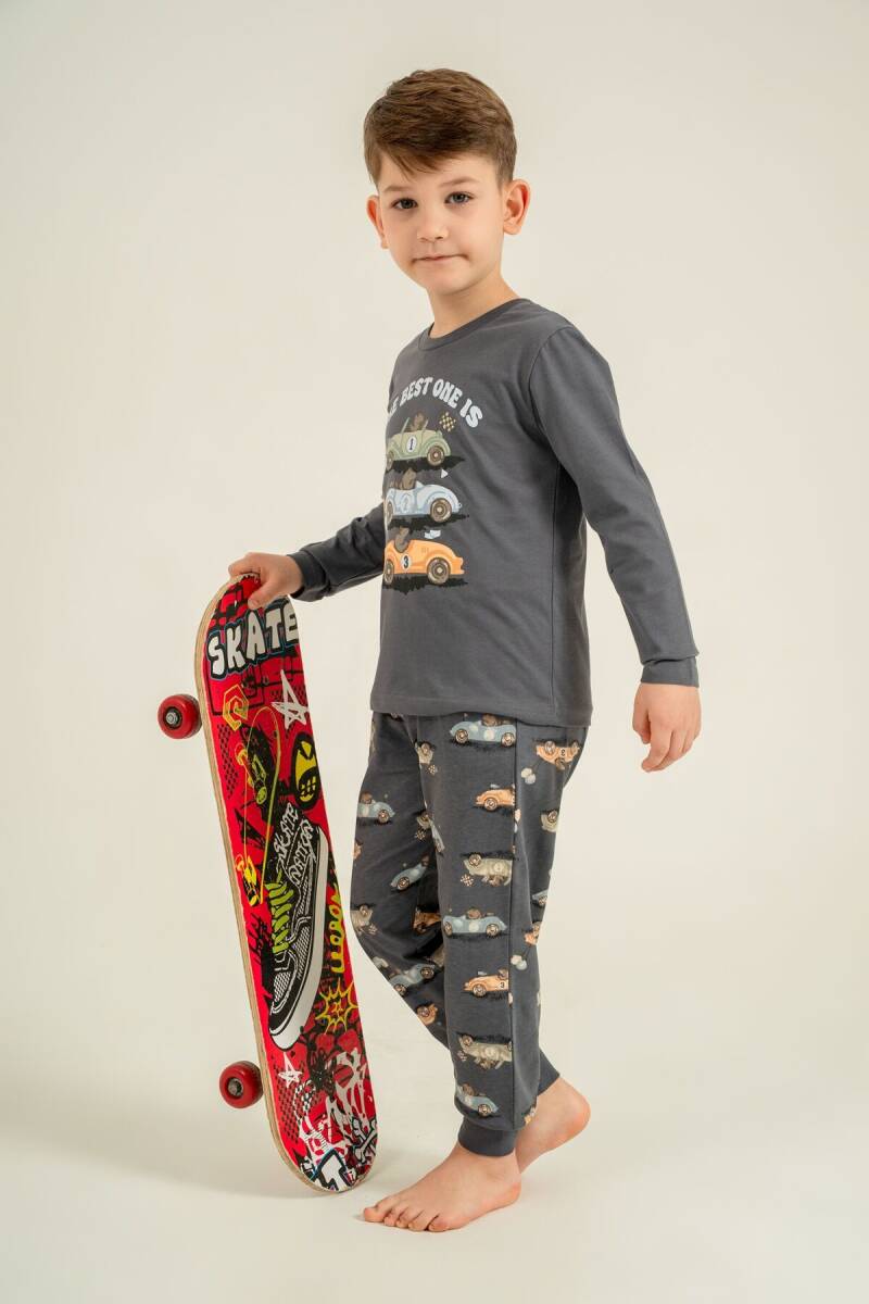 Rolypoly Erkek Çocuk %100 Pamuk The Best One Gri Uzun Kol Pijama Takım RP3874-C-V2 - 1