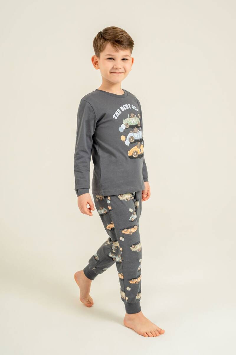Rolypoly Erkek Çocuk %100 Pamuk The Best One Gri Uzun Kol Pijama Takım RP3874-C-V2 - 2