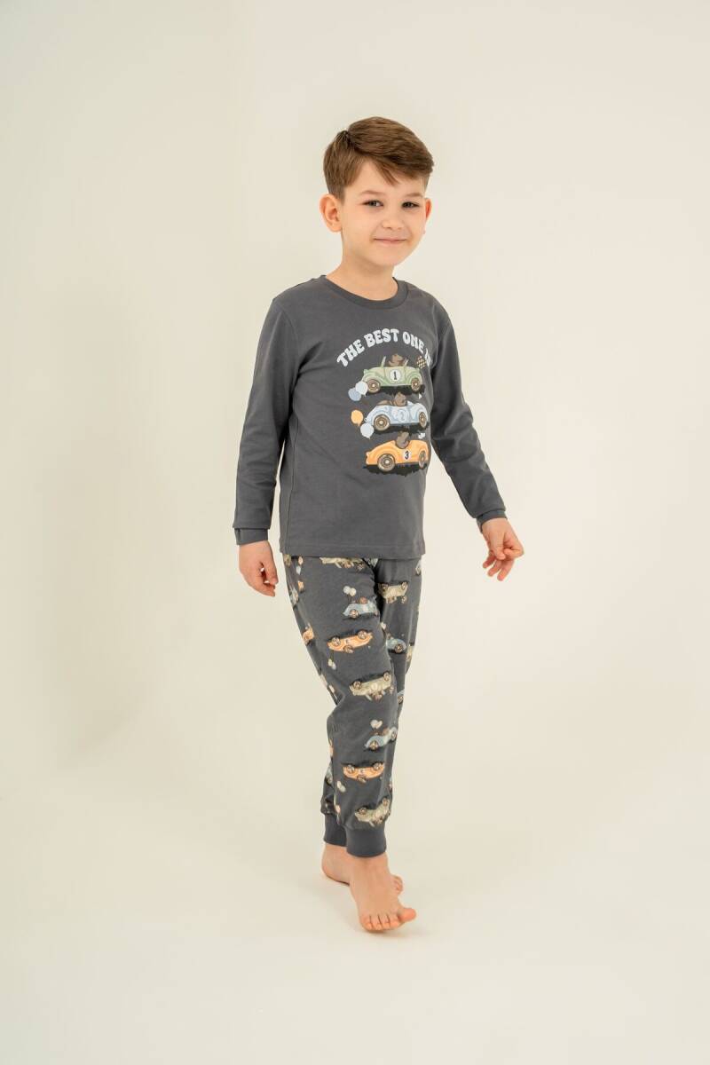Rolypoly Erkek Çocuk %100 Pamuk The Best One Gri Uzun Kol Pijama Takım RP3874-C-V2 - 5