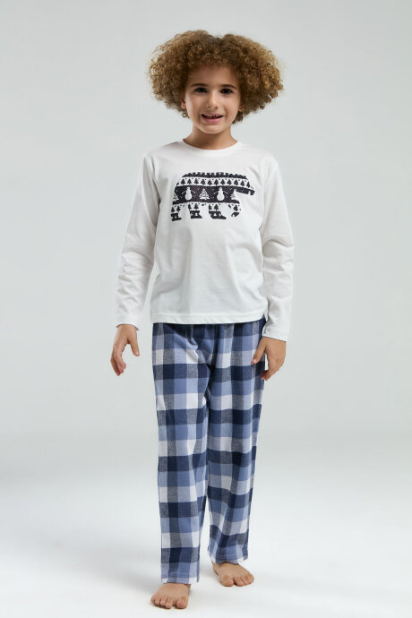 Rolypoly Erkek Çocuk Pamuklu Bisiklet Yaka Pigment Baskılı Kışlık Regular Fit Beyaz Pijama Takımı RP3231-C-V1