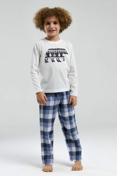 Rolypoly Erkek Çocuk Pamuklu Bisiklet Yaka Pigment Baskılı Kışlık Regular Fit Beyaz Pijama Takımı RP3231-C-V1 (1)
