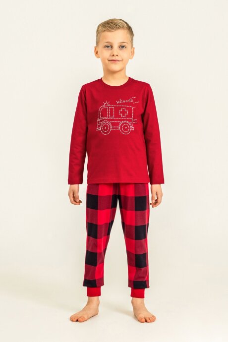 Rolypoly Erkek Çocuk %100 Pamuk Whoosh Ambulance Kırmızı Uzun Kol Pijama Takım RP3871-C-V1