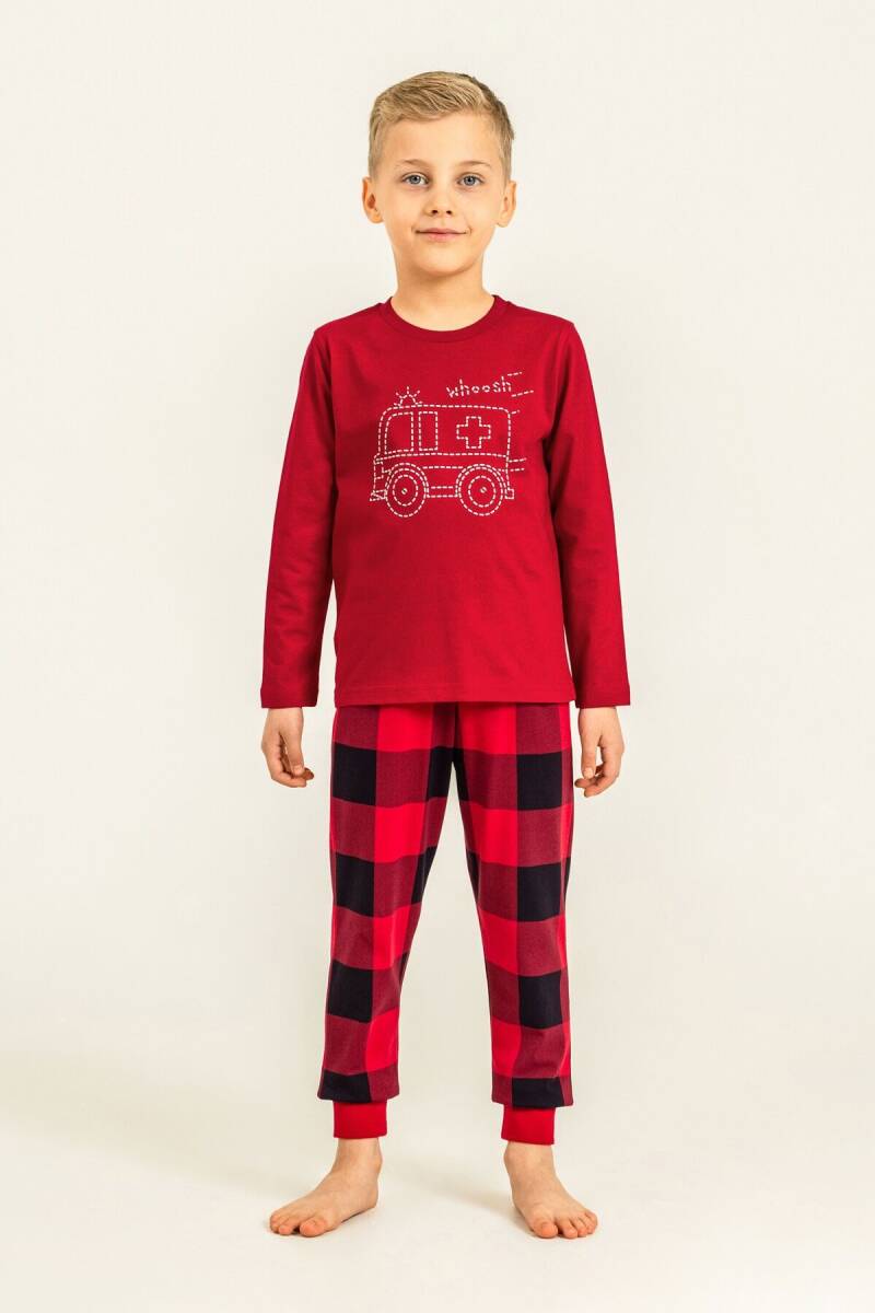 Rolypoly Erkek Çocuk %100 Pamuk Whoosh Ambulance Kırmızı Uzun Kol Pijama Takım RP3871-C-V1 - 1