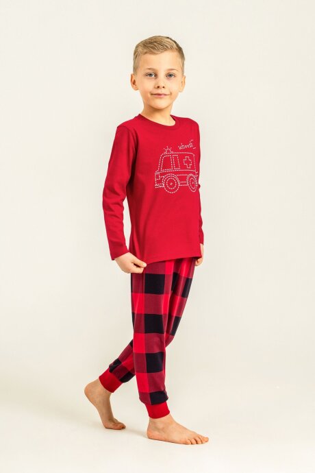 Rolypoly Erkek Çocuk %100 Pamuk Whoosh Ambulance Kırmızı Uzun Kol Pijama Takım RP3871-C-V1 (1)