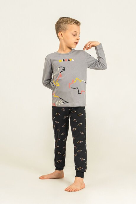 Rolypoly Erkek Çocuk %100 Pamuk Wildlife Gri Uzun Kol Pijama Takım RP3866-C-V2 (1)