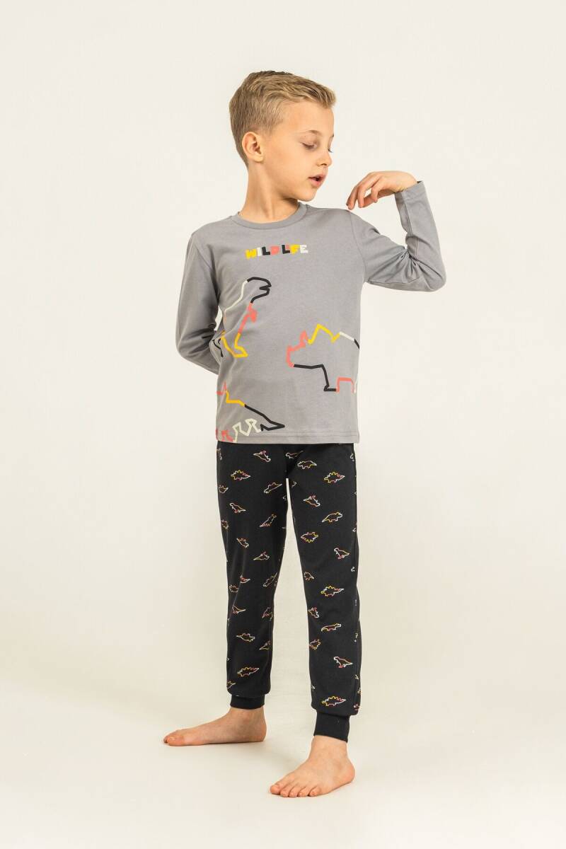 Rolypoly Erkek Çocuk %100 Pamuk Wildlife Gri Uzun Kol Pijama Takım RP3866-C-V2 - 2