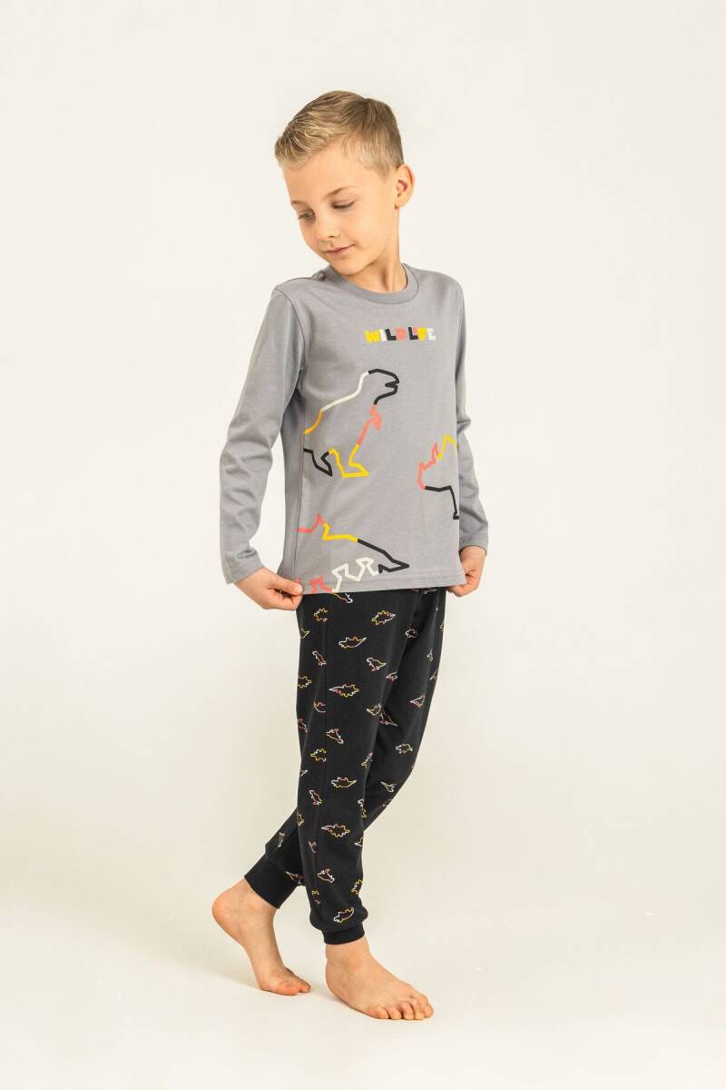 Rolypoly Erkek Çocuk %100 Pamuk Wildlife Gri Uzun Kol Pijama Takım RP3866-C-V2 - 1