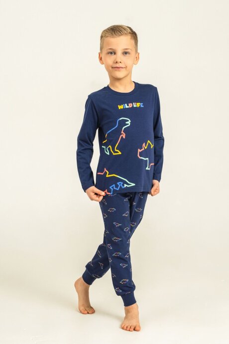 Rolypoly Erkek Çocuk %100 Pamuk Wildlife Lacivert Uzun Kol Pijama Takım RP3866-C-V1 (1)
