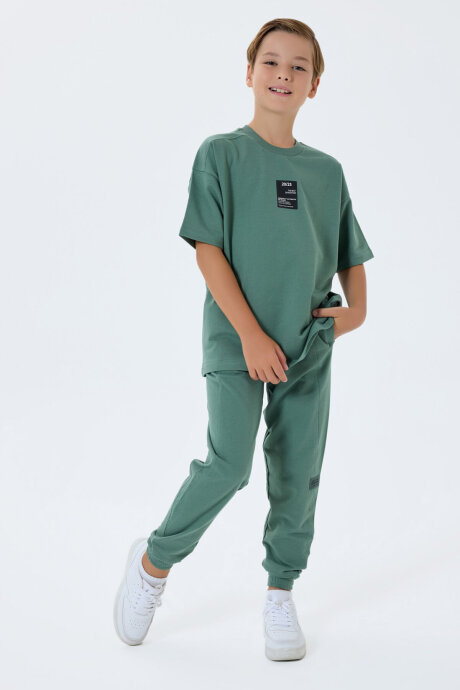 Rolypoly Erkek Çocuk %100 Pamuk Bisiklet Yaka Baskılı Yazlık Oversize Fit Yeşil Eşofman Takımı RP3768-C-V1 - 2