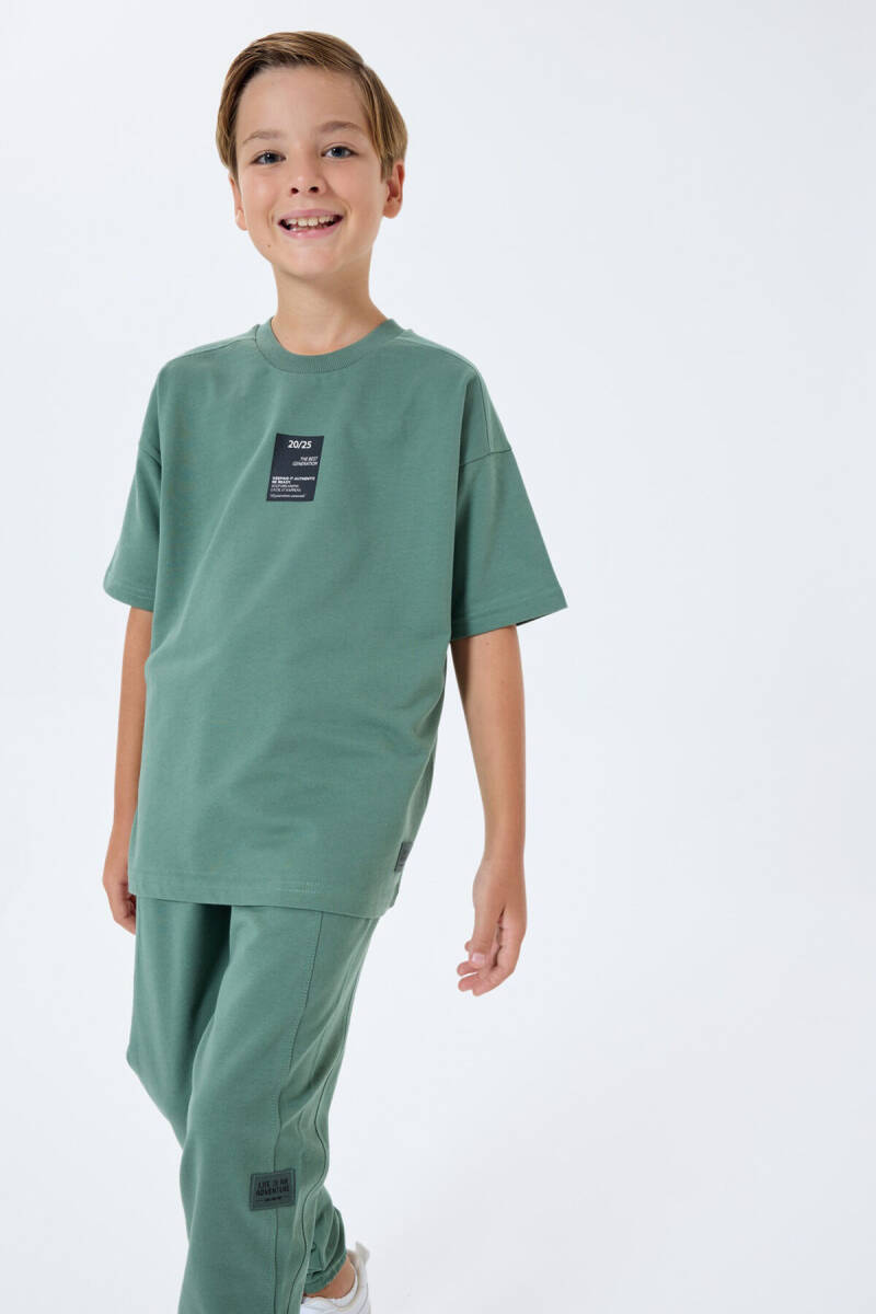Rolypoly Erkek Çocuk %100 Pamuk Bisiklet Yaka Baskılı Yazlık Oversize Fit Yeşil Eşofman Takımı RP3768-C-V1 - 3