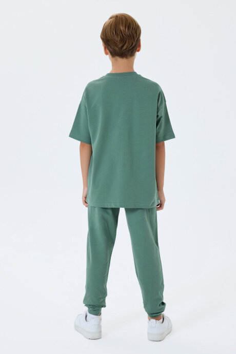 Rolypoly Erkek Çocuk %100 Pamuk Bisiklet Yaka Baskılı Yazlık Oversize Fit Yeşil Eşofman Takımı RP3768-C-V1 - 4