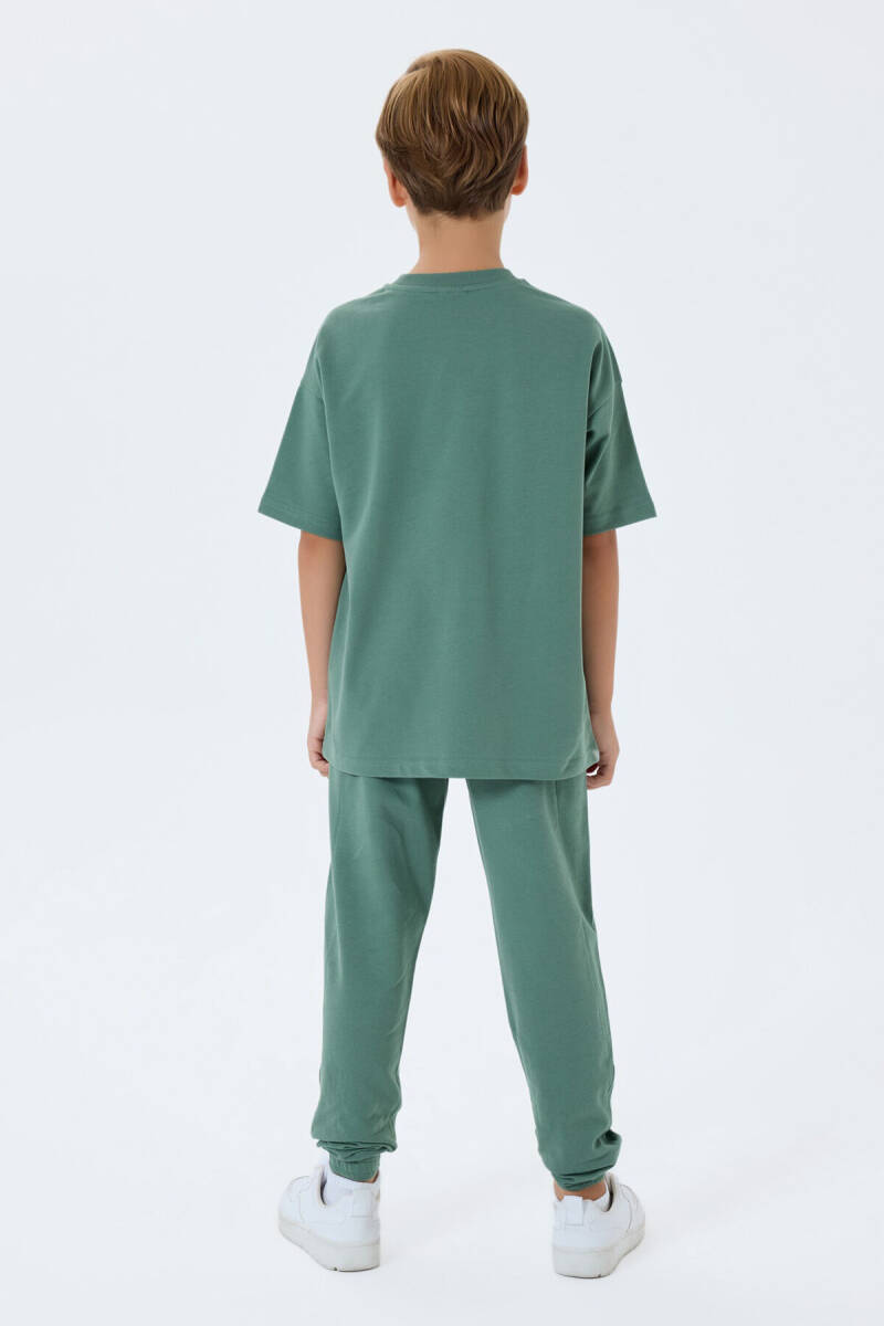 Rolypoly Erkek Çocuk %100 Pamuk Bisiklet Yaka Baskılı Yazlık Oversize Fit Yeşil Eşofman Takımı RP3768-C-V1 - 4