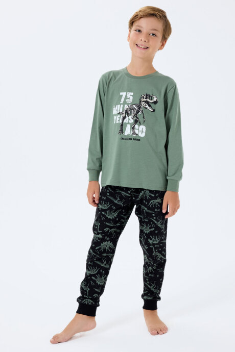 Rolypoly Erkek Çocuk Bisiklet Yaka Baskılı Yazlık Relaxed Fit Yeşil Pijama Takımı RP3740-C-V1