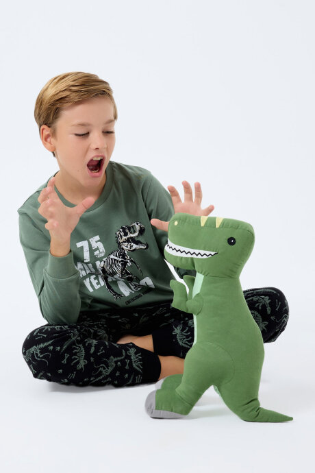 Rolypoly Erkek Çocuk Bisiklet Yaka Baskılı Yazlık Relaxed Fit Yeşil Pijama Takımı RP3740-C-V1 (1)