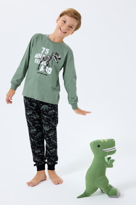 Rolypoly Erkek Çocuk Bisiklet Yaka Baskılı Yazlık Relaxed Fit Yeşil Pijama Takımı RP3740-C-V1 - 3