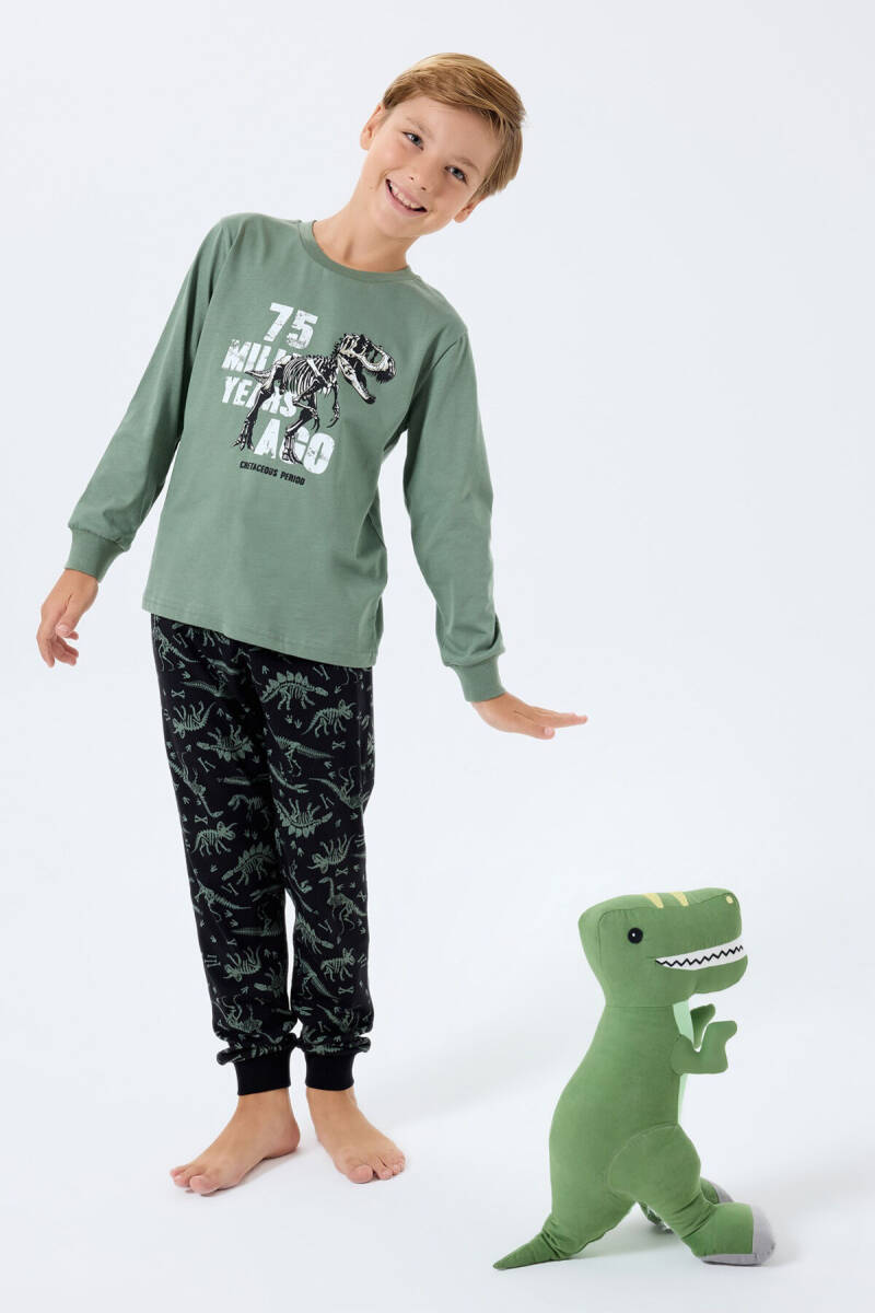 Rolypoly Erkek Çocuk Bisiklet Yaka Baskılı Yazlık Relaxed Fit Yeşil Pijama Takımı RP3740-C-V1 - 3