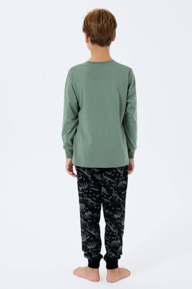 Rolypoly Erkek Çocuk Bisiklet Yaka Baskılı Yazlık Relaxed Fit Yeşil Pijama Takımı RP3740-C-V1 - 4