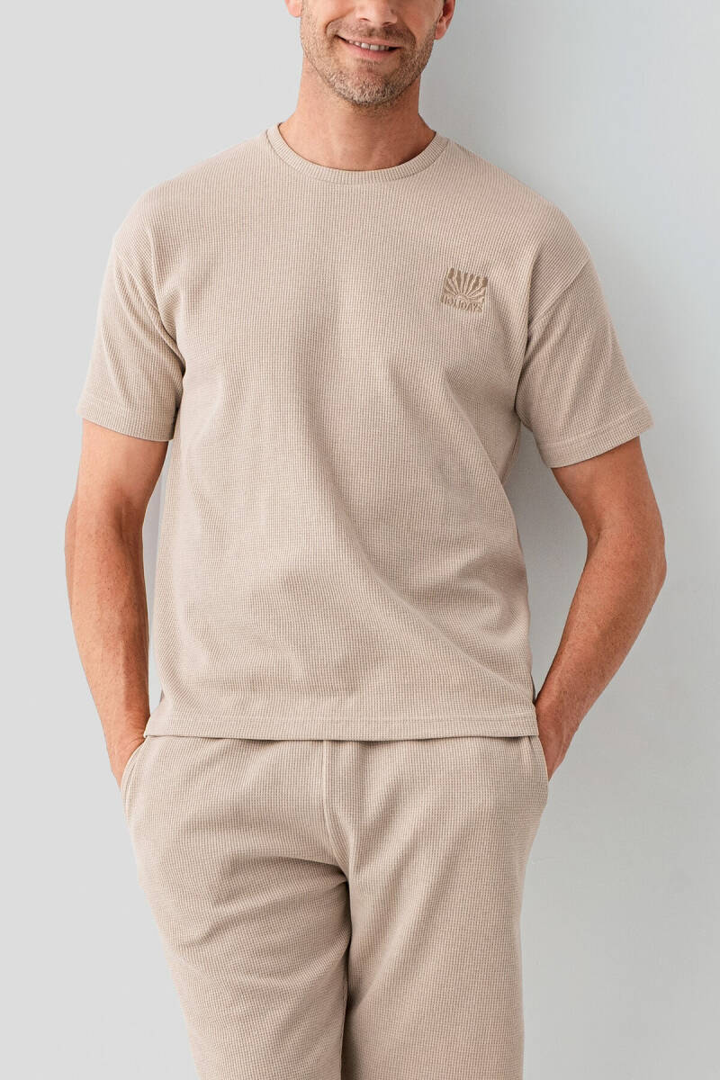 Rolypoly Erkek Bisiklet Yaka Baskılı Yazlık Regular Fit Kahverengi Bermuda Takım RP3725-S-V2 - 3