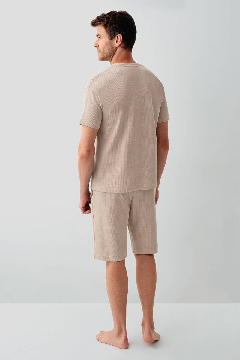 Rolypoly Erkek Bisiklet Yaka Baskılı Yazlık Regular Fit Kahverengi Bermuda Takım RP3725-S-V2 - 4