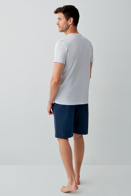 Rolypoly Erkek Bisiklet Yaka Baskılı Yazlık Regular Fit Mavi Bermuda Takım RP3754-S-V2 - 5