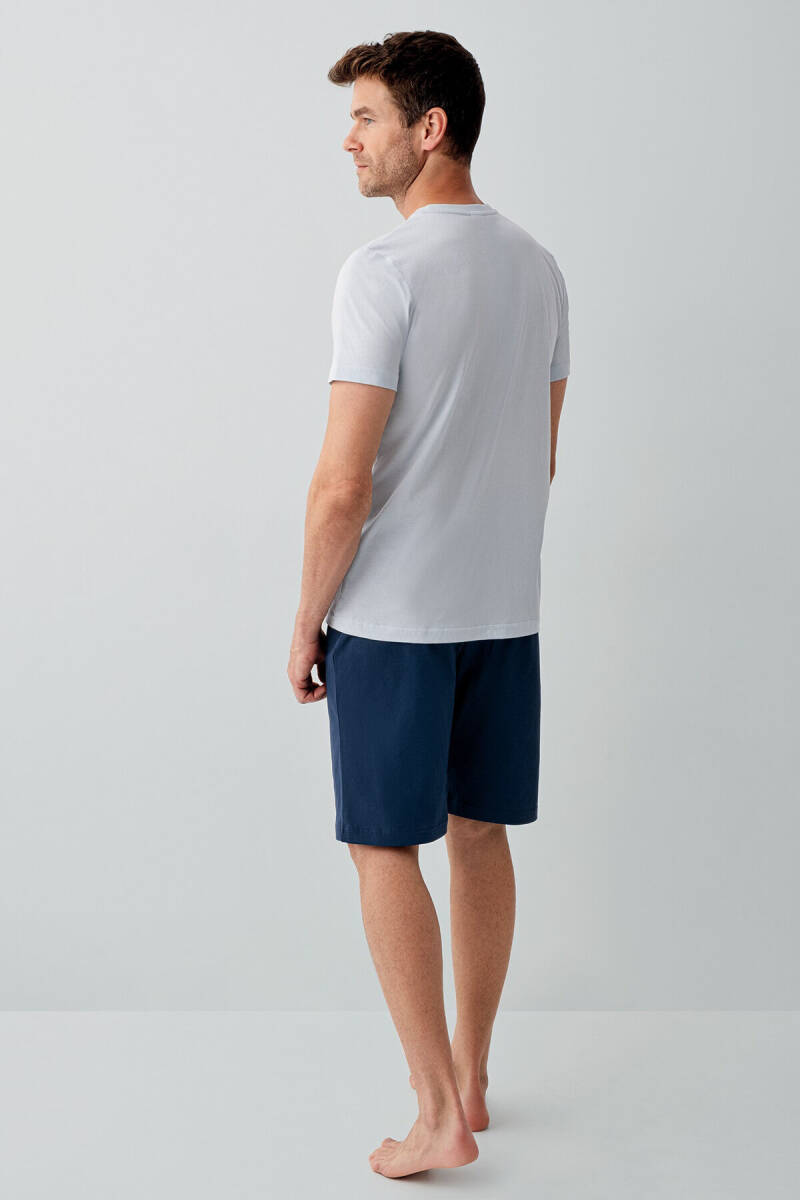 Rolypoly Erkek Bisiklet Yaka Baskılı Yazlık Regular Fit Mavi Bermuda Takım RP3754-S-V2 - 5