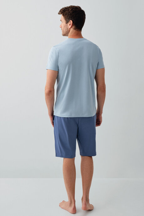 Rolypoly Erkek Bisiklet Yaka Baskılı Yazlık Regular Fit Mavi Bermuda Takım RP3813-S-V1 - 3