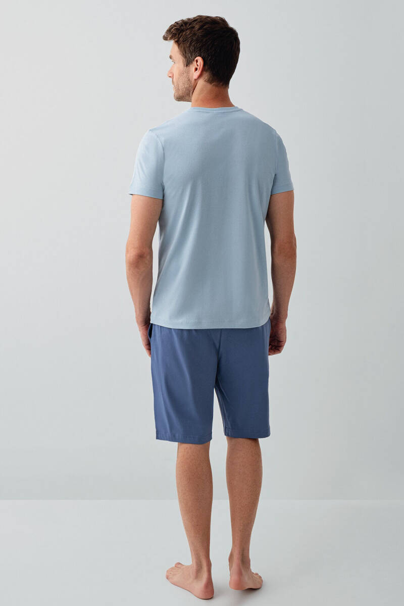 Rolypoly Erkek Bisiklet Yaka Baskılı Yazlık Regular Fit Mavi Bermuda Takım RP3813-S-V1 - 3