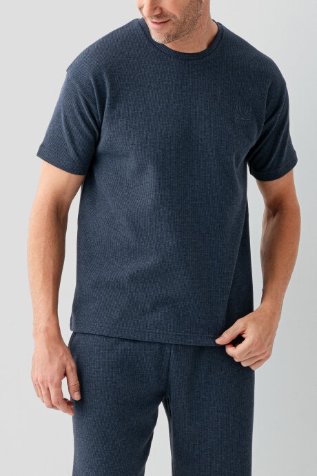 Rolypoly Erkek Bisiklet Yaka Baskılı Yazlık Regular Fit Mavi Bermuda Takım RP3725-S-V1 - 3