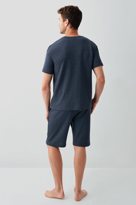 Rolypoly Erkek Bisiklet Yaka Baskılı Yazlık Regular Fit Mavi Bermuda Takım RP3725-S-V1 - 4