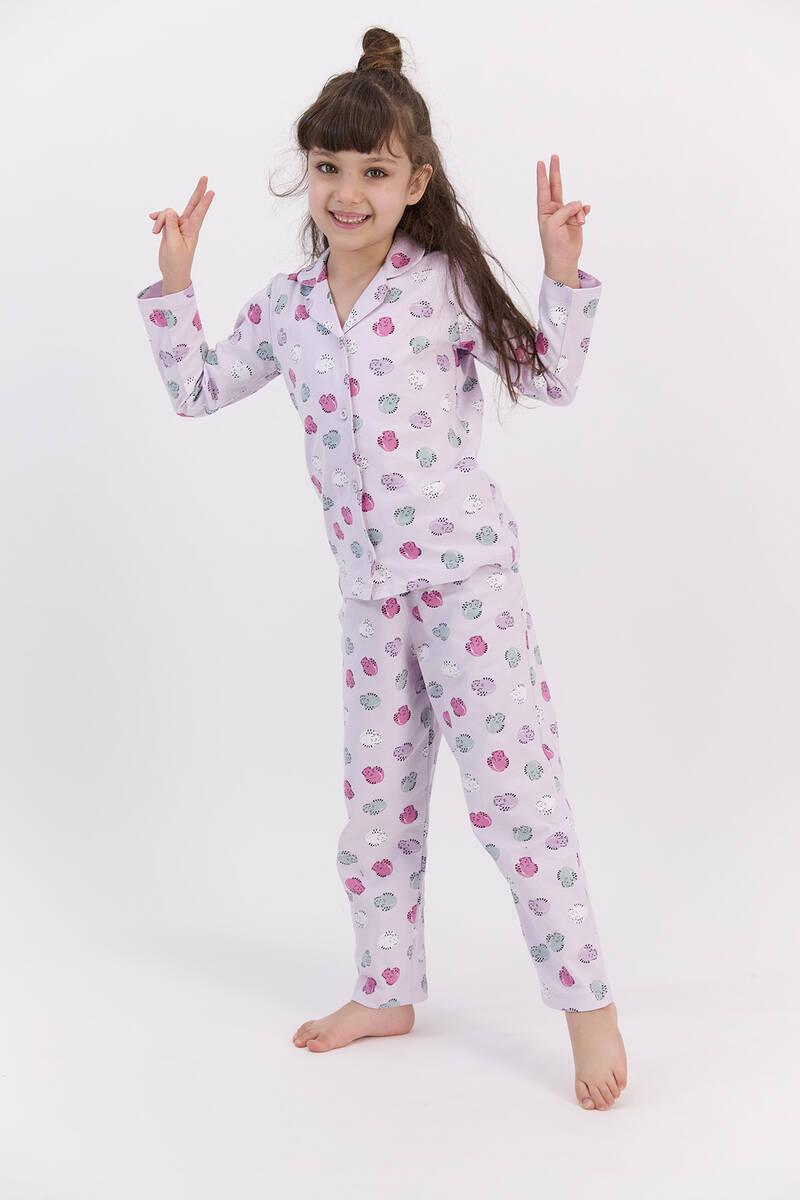 RolyPoly - RolyPoly Hendgehogs Açık Lila Kız Çocuk Gömlek Pijama Takımı